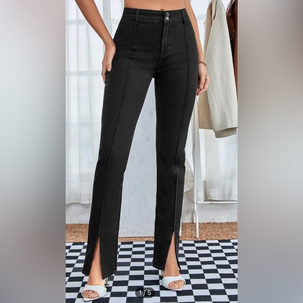 Black Flare Jeans with Slit in Bottom
